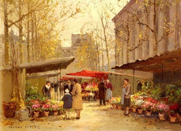 Landscapes Painting - EC flower market at la madeleine Paris
